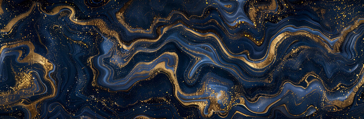 Natural black and gold marble texture for skin wallpaper, luxurious background for design artwork. Stone ceramic art wall panorama with golden waves. Luxury navy gold backdrop for copy space