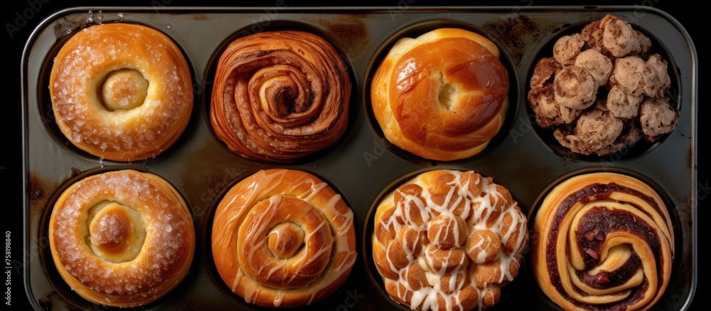 Poster assorted pastries displayed on a rustic tray ready for indulgent treats