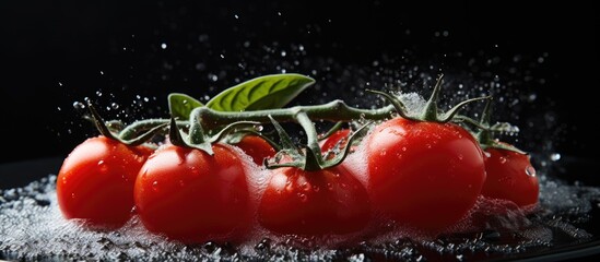 Vibrant Red Tomatoes Sprinkled with Salt on a Stylish Black Background - Powered by Adobe