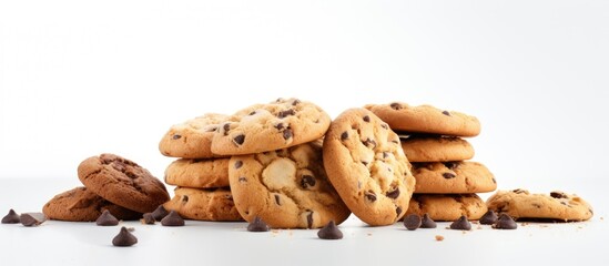 Delicious Homemade Chocolate Chip Cookies with Vibrant Chocolate Chips on Clean White Background