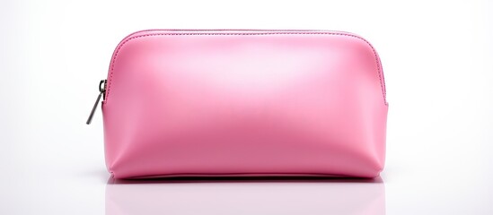 Elegant Pink Leather Cosmetic Bag with Gold Zipper - Stylish Makeup Organizer for Travel