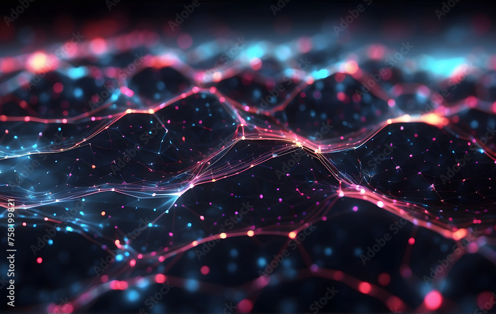 Poster abstract science or technology background. digital background with glowing particles and lines