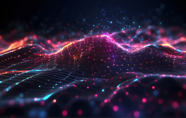 Abstract science or technology background. Digital background with glowing particles and lines