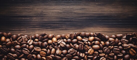 Aromatic Coffee Beans Scattered on Rustic Wooden Background for Gourmet Roasts and Barista Brews