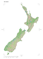 New Zealand shape isolated on white. OSM Topographic German style map