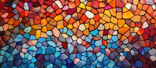 Vibrant Stained Glass Mosaic Window with Colorful Blossoms and Geometric Patterns