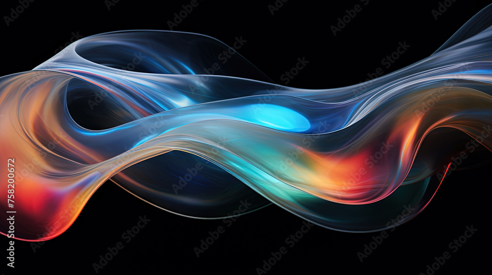 Poster vibrant abstract waveform with fluid motion and colorful gradients.