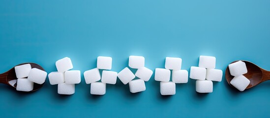 Sweet Sugar Cubes Aligned on a Vibrant Blue Background for Culinary Concept