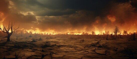 Fiery Inferno Engulfs Desolate Wasteland in a Ravaging Blaze of Destruction