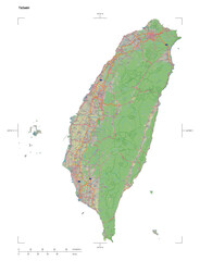 Taiwan shape isolated on white. OSM Topographic German style map