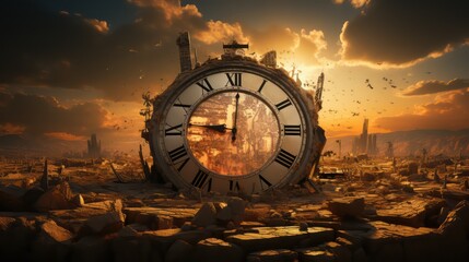 An old clock at sunset. Time concept.