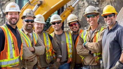 A group of construction workers are posing for a photo