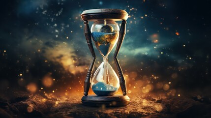 Time concept. Hourglass on the background of the planet earth.
