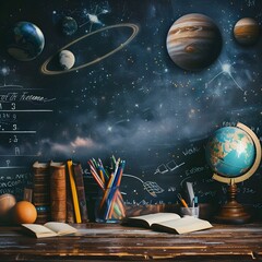 Fueling Curiosity with Space: A Vibrant Back-to-School Equation-Filled Scene - obrazy, fototapety, plakaty