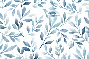 Fototapeta na wymiar Abstract pattern background with blue tree leaves. Watercolor style