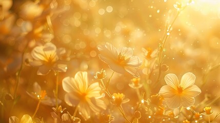 Obraz na płótnie Canvas Golden Field of Flowers Basking in the Warm Embrace of Sunlight