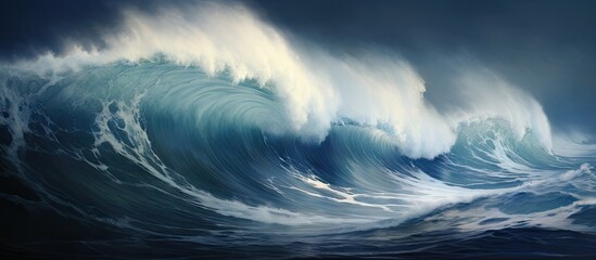 Majestic Swell: A Powerful Wave Rises in the Vast Blue Ocean Waters