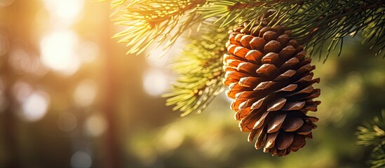 Natural Texture of Pine Cones Adorning a Lush Green Pine Tree Branch
