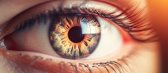 Intense Stare: Macro Shot of Human Eye with Detailed Iris and Eyelashes - obrazy, fototapety, plakaty
