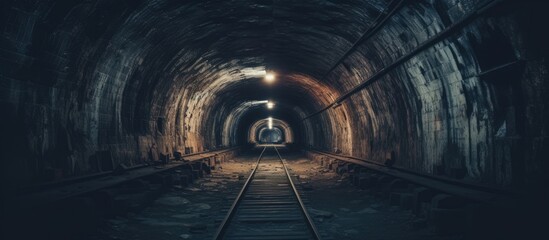 Majestic Train Journey: the Splendor of a Locomotive Passing Through a Dark Tunnel - Powered by Adobe