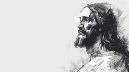 Jesus Christ sketched on a white background. Generative Ai
