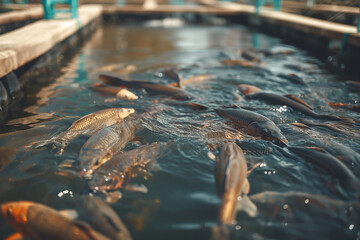 Fish farm where fish are bred and fed - 758202497