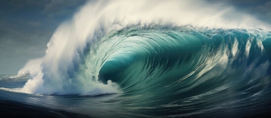 Majestic Power of Nature: Massive Wave Crash in the Vast Ocean Waters - obrazy, fototapety, plakaty