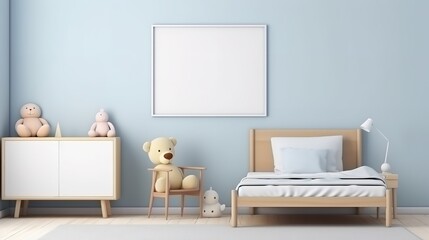 Kid's Room Interior with Bed, Chair, and Blank Poster

