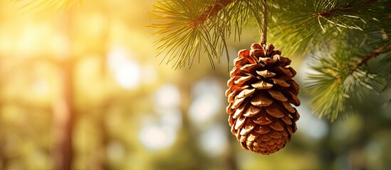 Cluster of Pine Cones Adorning Lush Green Pine Tree in a Serene Forest Setting