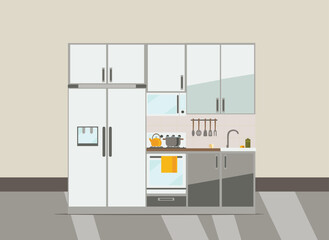 kitchen with equipment (furniture and dishes), vector illustration of a modular unit