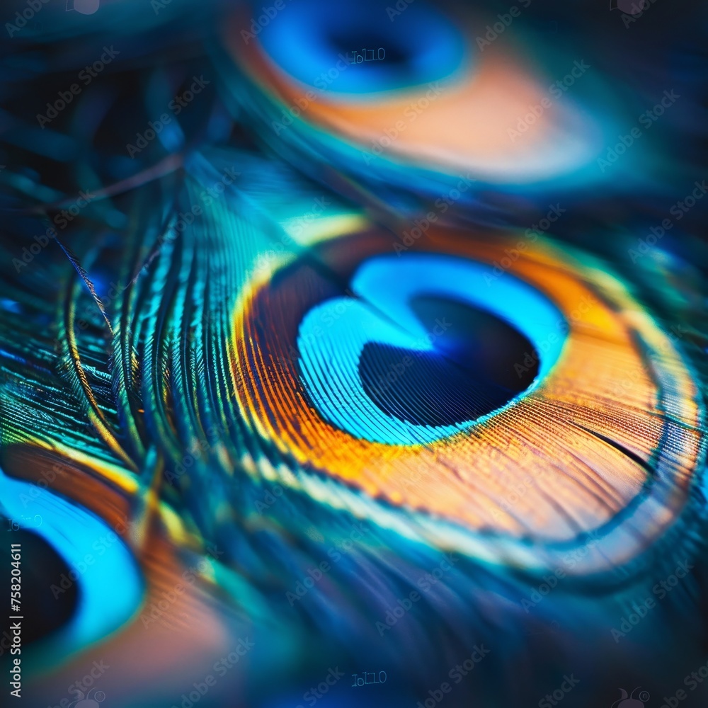 Poster vibrant close up images of intricate peacock feathers creating a stunning backdrop