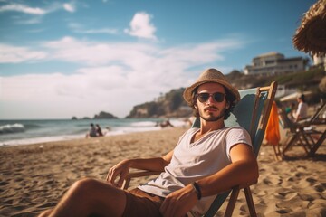 Fototapeta premium a relaxed young man sit on beach chair 
