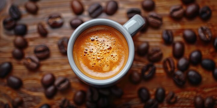 Close-up aromatic coffee top view elegant espresso. Generative Ai