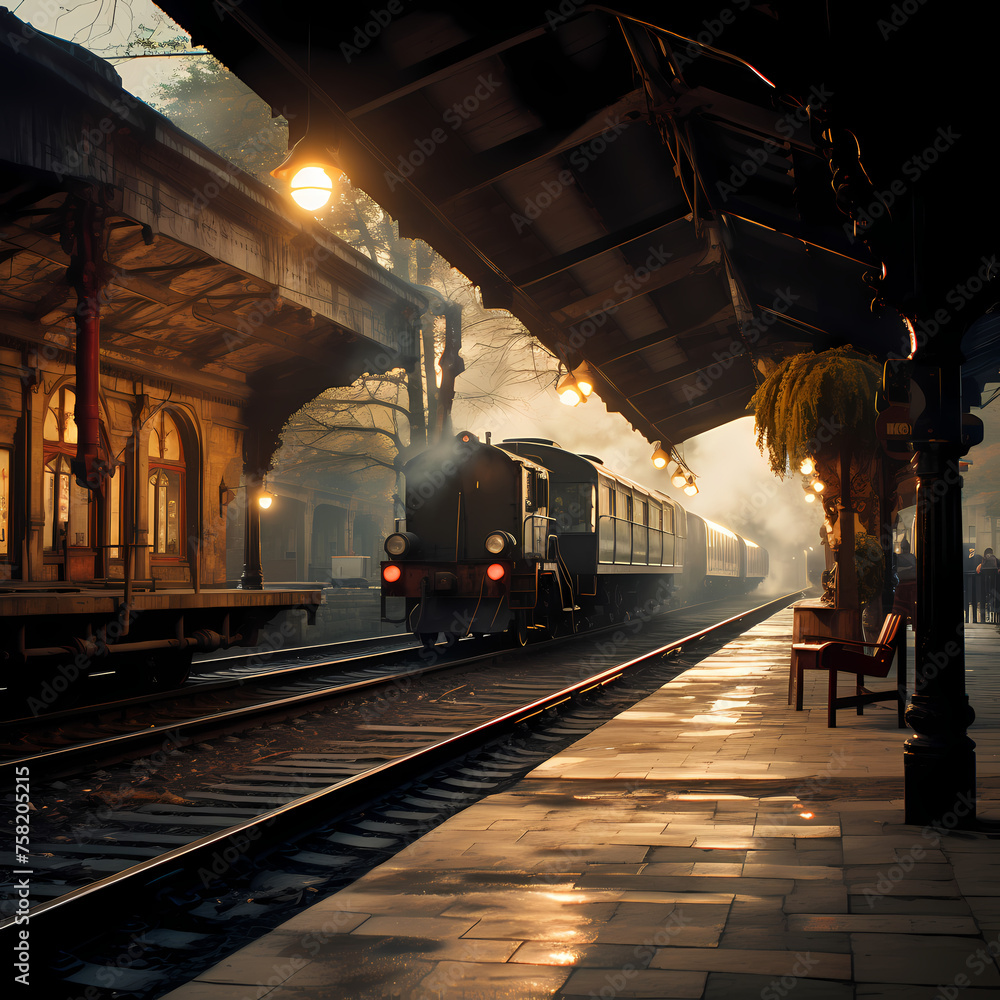 Wall mural a vintage train station platform.