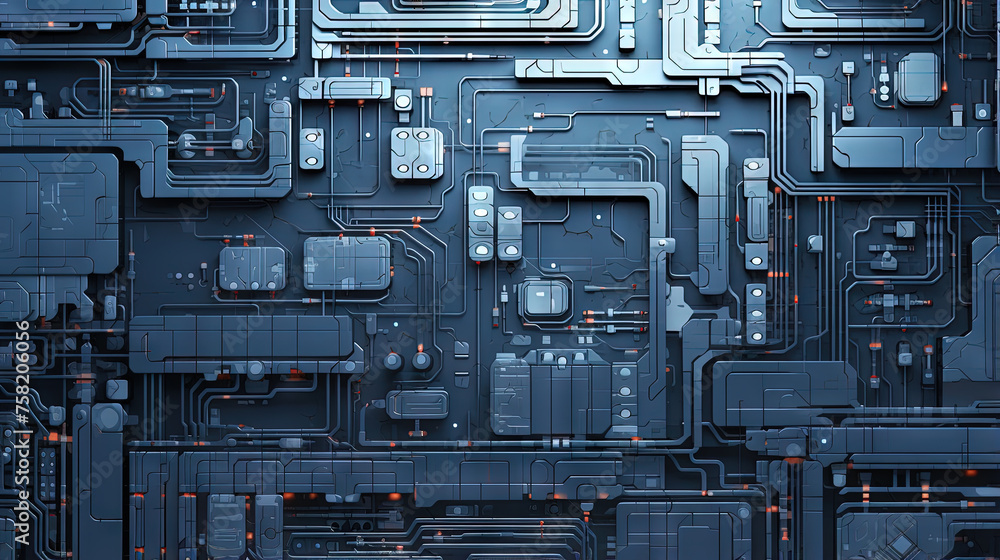 Poster background with metallic panels texture, wires and circuit. spaceship hull wall technology backgroun
