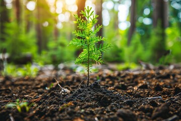 A small tree is growing in the dirt - obrazy, fototapety, plakaty