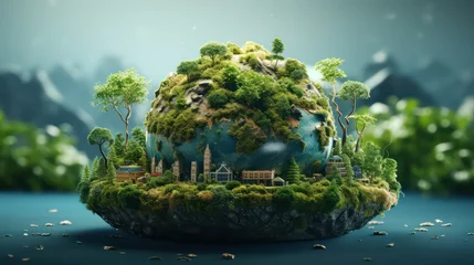 Foto op Canvas Mini planet earth with houses and trees. Eco concept. © Ashfaq