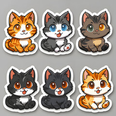Obraz premium Set of adorable cartoon kittens. Vector stickers collection isolated on grey background. Pet and animal theme. Design for pet shop, stationery, and children's book illustrations