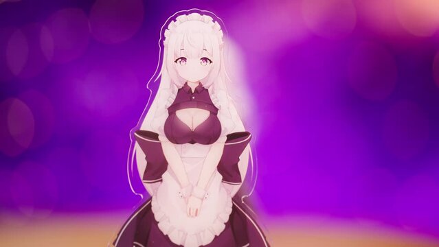Slide reveal of a row of anime maid girl figures merchandise studio shot 4K