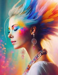 woman with colorful makeup
