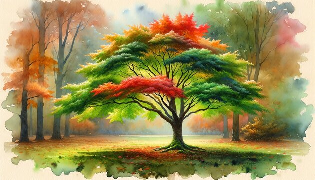Watercolor painting of a Maple Tree