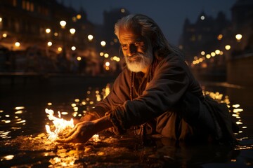 Spiritual unity during traditional holi celebrations with ritual fires and sweet distribution