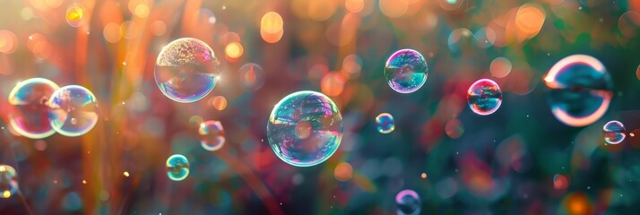 Vivid rainbow reflection in soap bubble background for visually captivating and stunning aesthetics