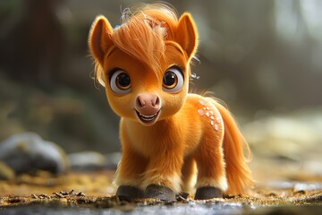 Cute Baby Horse Illustration Cartoon Art Design Generative AI