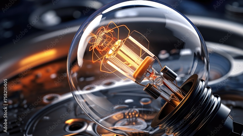 Aufkleber close up of a light bulb inside a watch, perfect for technology and innovation concepts