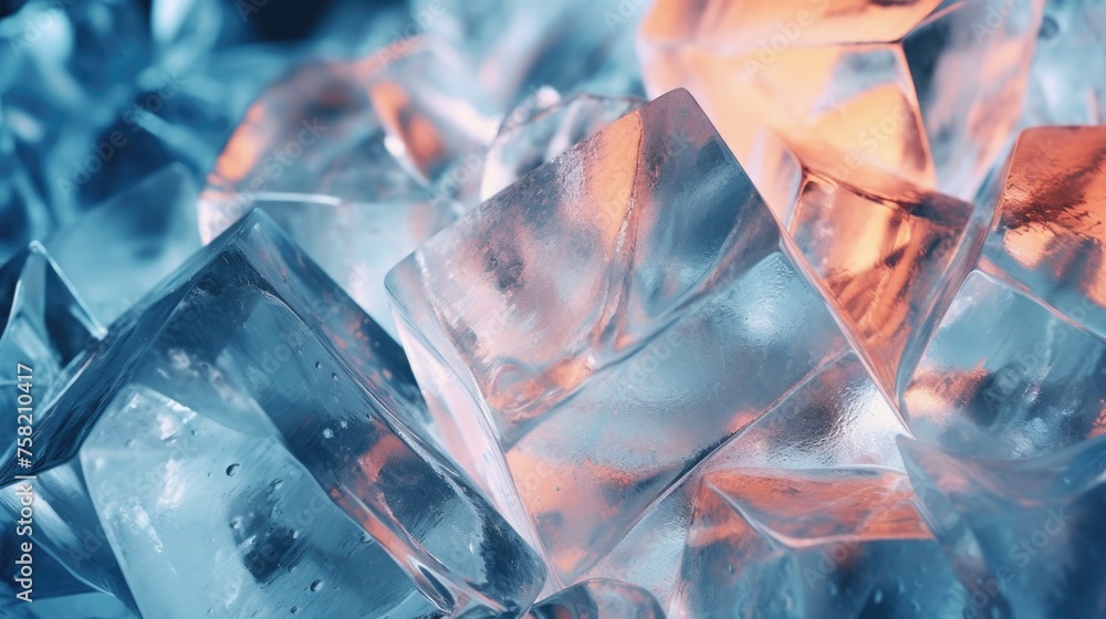 Poster A pile of ice cubes stacked on top of each other. Perfect for summer refreshment concepts