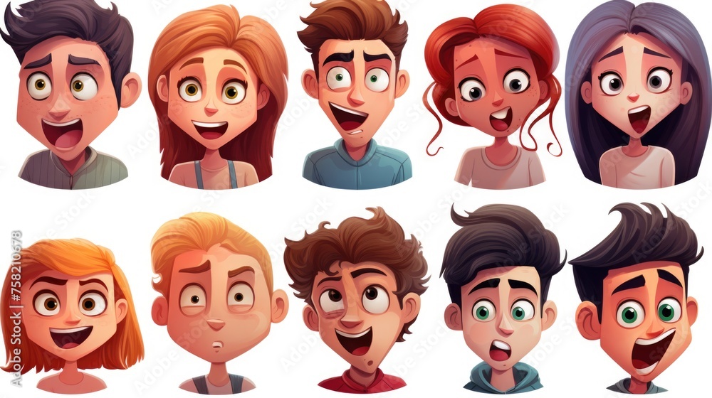 Poster Cartoon characters with various emotions, suitable for a variety of projects