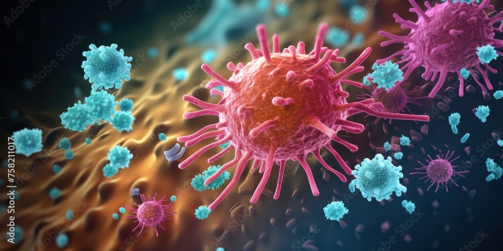 Aufkleber A close up view of a cell with various colors. Ideal for science and medical concepts