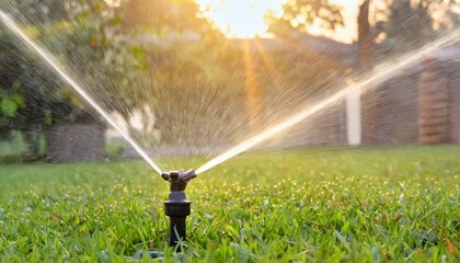Efficient Garden Care: Automatic Lawn Sprinkler System Conserving Water and Nourishing Green Grass"