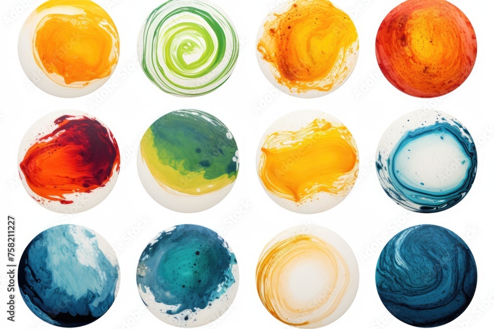 Poster various colored circles on a white surface. suitable for design projects